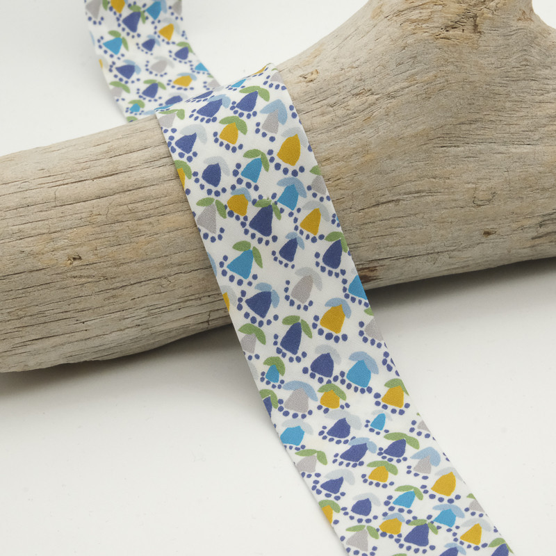 Biais Liberty 25MM Fortune Bleu Et Ocre - Maison Klem